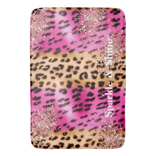 Rosa Leopard Print Rose Gold Glitzy Glitzer Badematte (Vorderseite Vertikal)