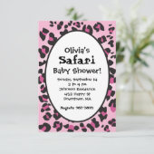 Rosa Leopard Print Safari Baby Dusche einladen Einladung (Stehend Vorderseite)