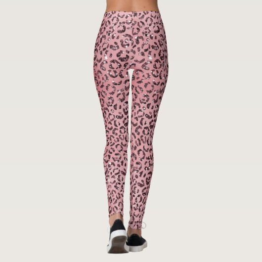 Rosa Leopard Print Sparkor Glitzer Leggings (Rückseite)