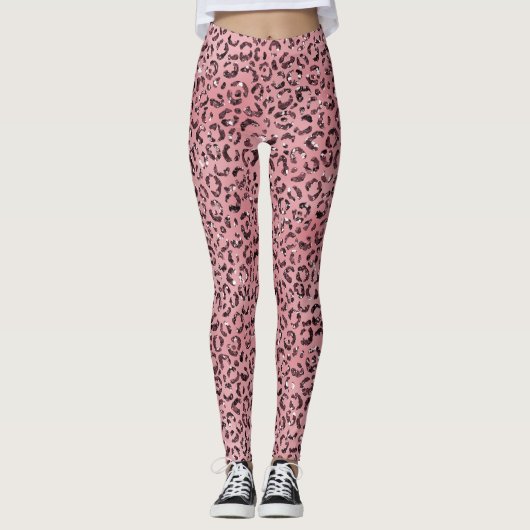 Rosa Leopard Print Sparkor Glitzer Leggings (Vorderseite)