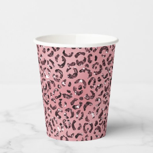 Rosa Leopard Print Sparkor Glitzer Pappbecher (Links)