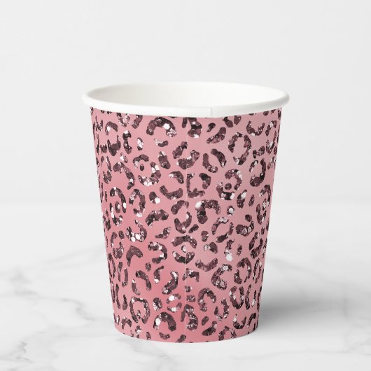Rosa Leopard Print Sparkor Glitzer Pappbecher (Rechts)