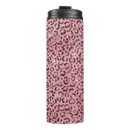 Rosa Leopard Print Sparkor Glitzer Thermosbecher (Vorderseite)