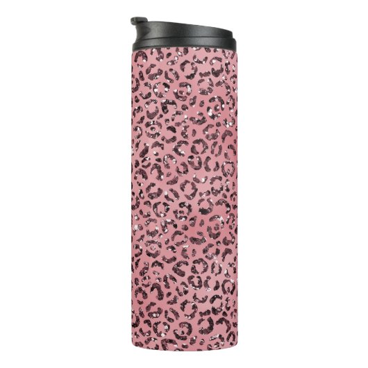 Rosa Leopard Print Sparkor Glitzer Thermosbecher (Nach rechts gedreht)
