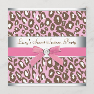 Rosa Leopard Sweet 16 Party Einladung