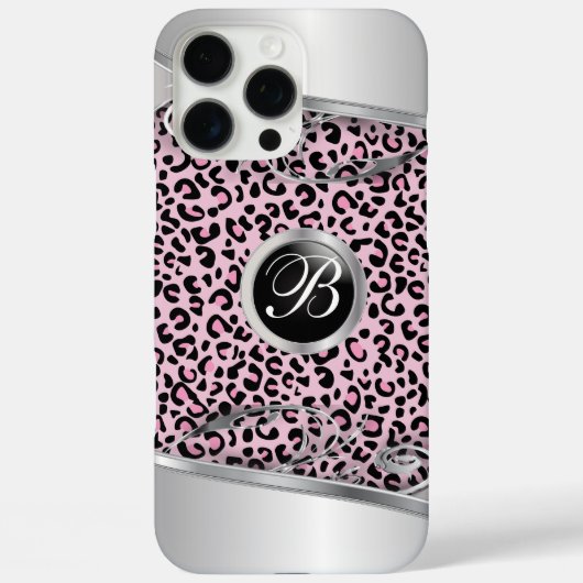 Rosa Leopard und Metalldruck | Monogramm Case-Mate iPhone Hülle (Rückseite)