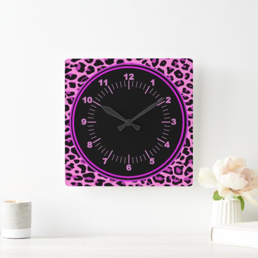 Rosa Leopard-Wanduhr Quadratische Wanduhr (Zuhause)