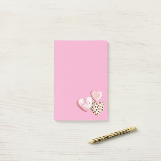 Rosa Leopard XOXO Liebe Herz Post-it Klebezettel (Auf Schreibtisch)
