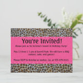 Rosa Leoparddruckeinladung Einladung (Stehend Vorderseite)