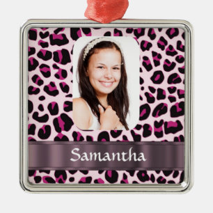 Rosa leoparden Fotovorlage Ornament Aus Metall