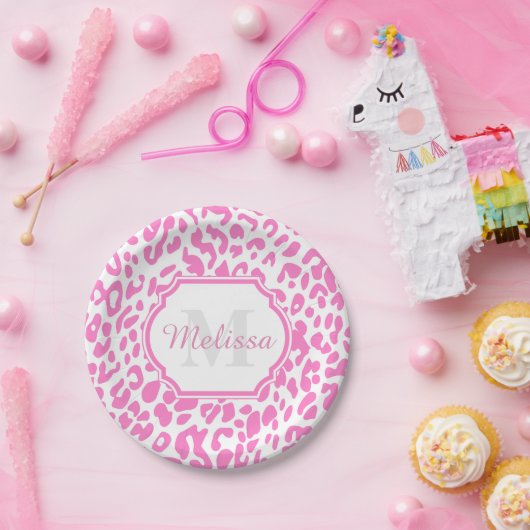 Rosa Leoparden Pappteller (Party)