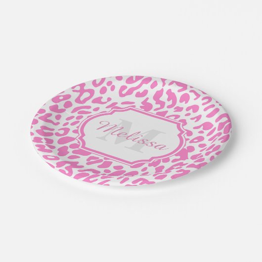 Rosa Leoparden Pappteller (Schrägansicht)