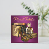 Rosa Leoparden Schuhe mit hoher Ferse 50. Geburtst Einladung (Stehend Vorderseite)