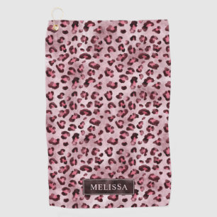 Rosa Leoparden-Tierdruck mit Faux-Folie und Name Golfhandtuch