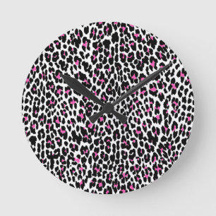 rosa Leopardendruck Runde Wanduhr