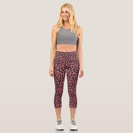 Rosa Leopardenhaut Exotisches Tier Capri Leggings (Vorderseite)