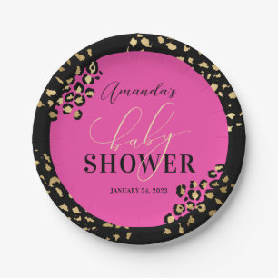 Rosa Leopardenprint-Dusche Pappteller