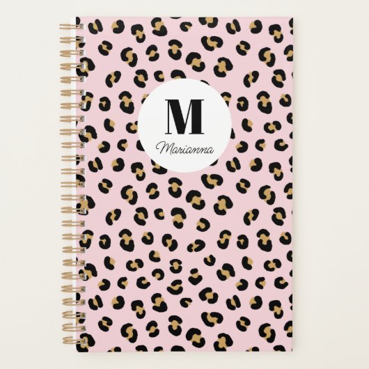 Rosa Leopardenprint-Monogramm-Name Planer (Vorderseite)
