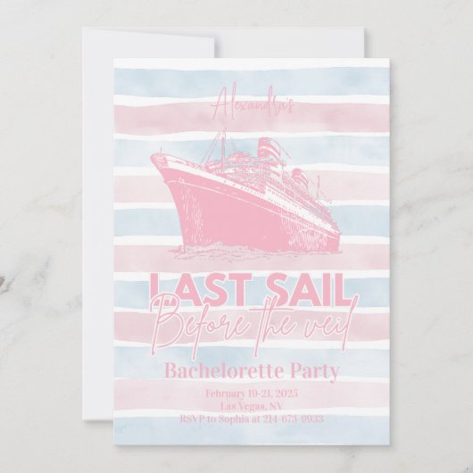 Rosa letzte Segel vor dem Schleier Bachelorette Einladung (Vorderseite)