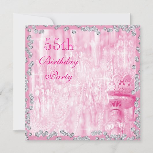 Rosa Leuchter u. Diamant-55. Geburtstag Einladung (Vorderseite)