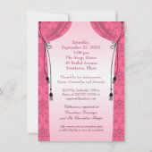 Rosa Leuchter-und Damast-Vorhang-Brautparty Einladung (Rückseite)
