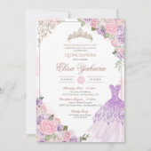 Rosa Levender Lila Elegantes Quinceanera Einladung (Vorderseite)