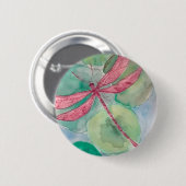 rosa Libelle mit Lilienauflagen Button (Vorne & Hinten)