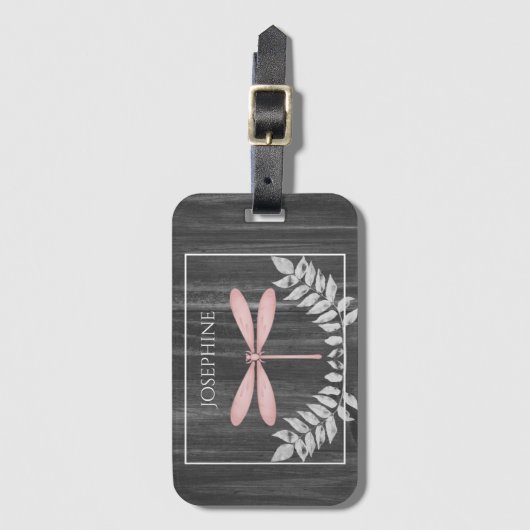 Rosa Libelle Rustikale Gepäckmarke Gepäckanhänger (Vorderseite Vertikal)