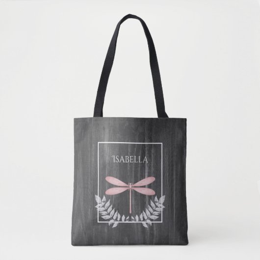 Rosa Libelle Rustikale Personalisierte Tote Tasche (Vorderseite)
