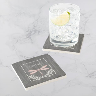 Rosa Libelle Rustikaler Personalisierter Stone Unt Steinuntersetzer