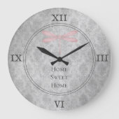 Rosa Libellen-Damaskus Große Wanduhr (Vorderseite)