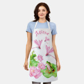 Rosa Libellen und grüner Frosch Personalisiert Schürze (Getragen)