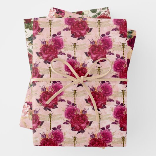 Rosa Libellen und Rose Geschenkpapier Set (Beispiel)