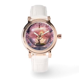 Rosa lichtdurchlässiger Apfelwein mit Apfelbaum-Sz Armbanduhr
