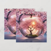 Rosa lichtdurchlässiger Apfelwein mit Apfelbaum-Sz Dankeskarte (Vorne/Hinten)