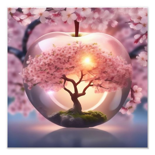 Rosa lichtdurchlässiger Apfelwein mit Apfelbaum-Sz Fotodruck (Vorne)