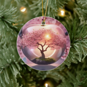 Rosa lichtdurchlässiger Apfelwein mit Apfelbaum-Sz Keramik Ornament