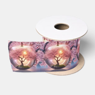 Rosa lichtdurchlässiger Apfelwein mit Apfelbaum-Sz Satinband