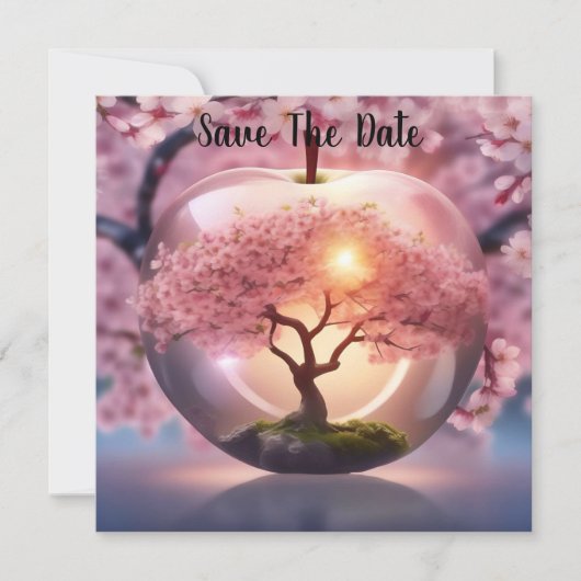 Rosa lichtdurchlässiger Apfelwein mit Apfelbaum-Sz Save The Date (Vorderseite)