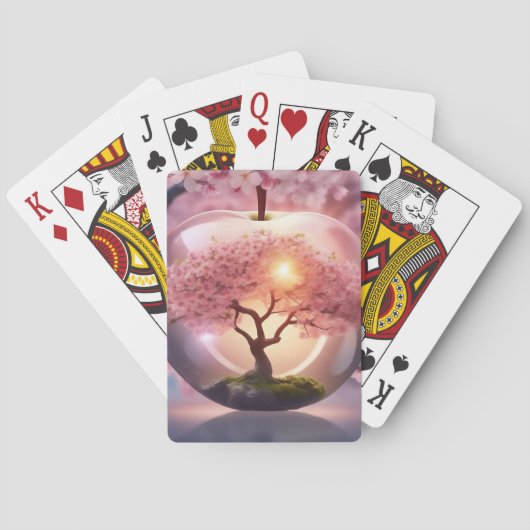 Rosa lichtdurchlässiger Apfelwein mit Apfelbaum-Sz Spielkarten (Rückseite)