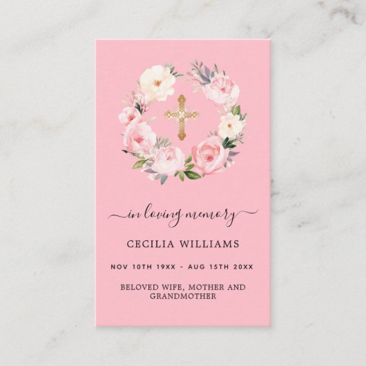 Rosa Lichtflorale Kreuzung Beerdigungskarte Visitenkarte (Vorderseite)