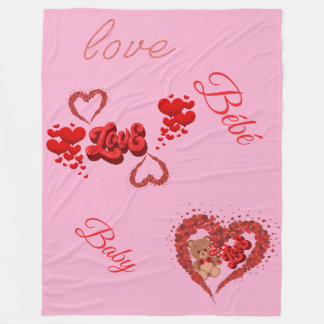 Rosa Liebe & Baby Blanket mit Teddy Bear und Herz Fleecedecke