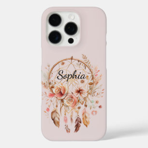 Rosa Liebe Boho Blumen Feathers Dream Catcher iPhone 16 Pro Hülle