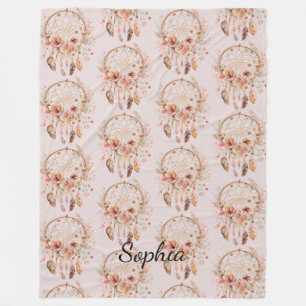 Rosa Liebe Boho Blumen Feathers Dream Catcher Fleecedecke