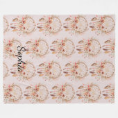 Rosa Liebe Boho Blumen Feathers Dream Catcher Fleecedecke (Vorderseite (Horizontal))
