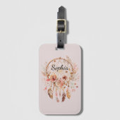 Rosa Liebe Boho Blumen Feathers Dream Catcher Gepäckanhänger (Vorderseite Vertikal)