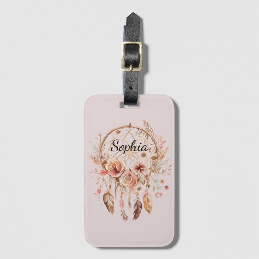 Rosa Liebe Boho Blumen Feathers Dream Catcher Gepäckanhänger (Vorderseite Vertikal)