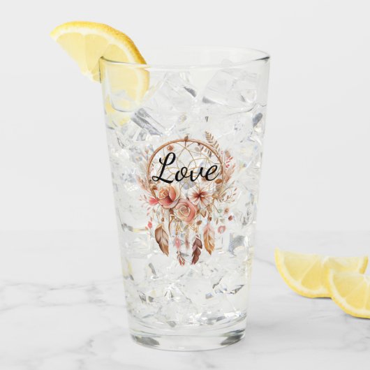 Rosa Liebe Boho Blumen Feathers Dream Catcher Glas (Vorderseite Ice)