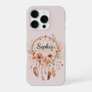 Rosa Liebe Boho Blumen Feathers Dream Catcher iPhone 16 Pro Hülle