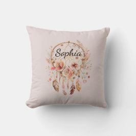 Rosa Liebe Boho Blumen Feathers Dream Catcher Kissen